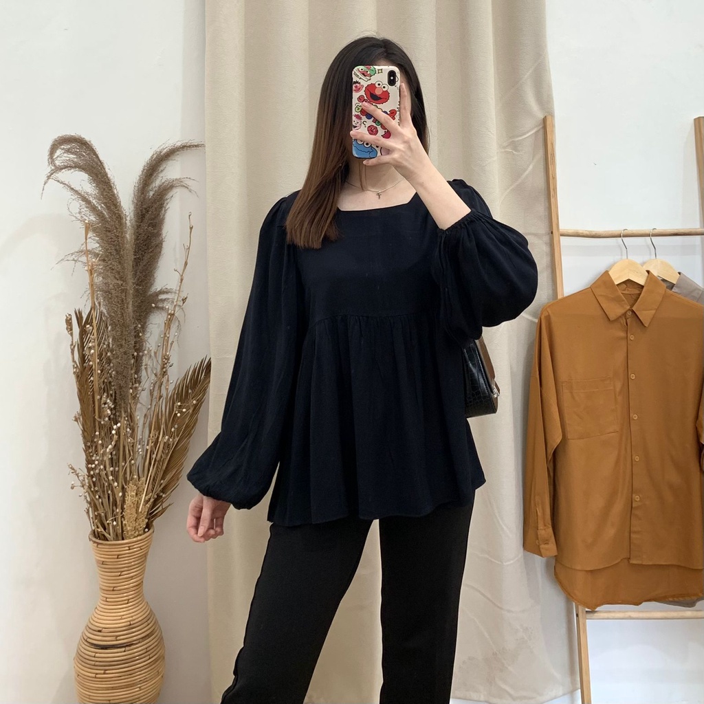 Niki Peplum Top - PLENARIO ID | Blouse Wanita - Atasan Wanita - busui friendly - COD-Black