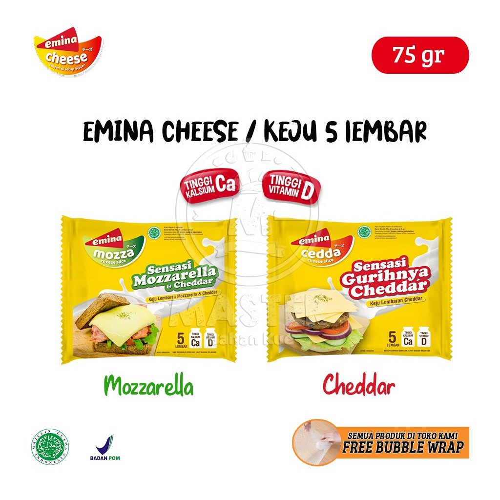 

Emina Cheese Slice / Keju Lembaran Cheddar / Mozzarella 5 lbr [75 gr]