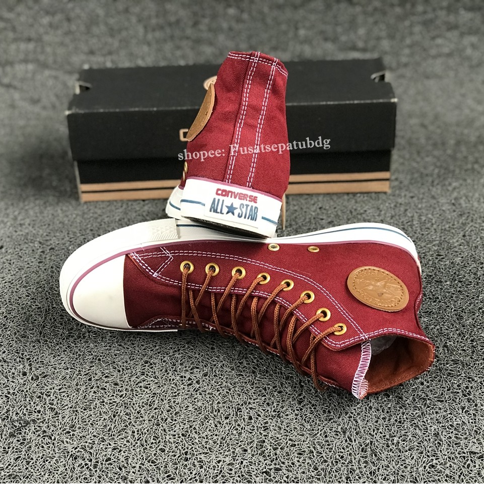 (BAYAR DITEMPAT) Converse Premium Tali Tan High Maroon