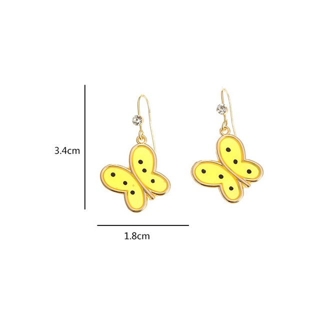 LRC Anting Gantung Fashion Alloy Oil Painting Butterfly And Diamond Resin Earrings K26908