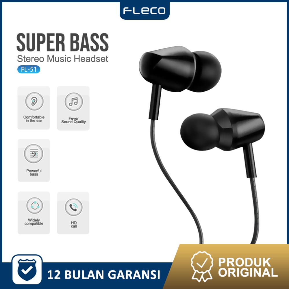 Headset Handsfree Earphone with Microphone Kualitas Suara HD FL-51 FLECO