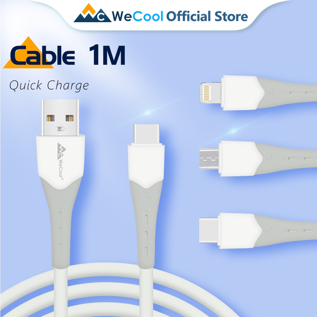 Wecool Kabel Pengisian USB Pengisi Daya Cepat 1M Pengisi Daya Cepat Kompatibel dengan Micro USB Tipe C/Lightning