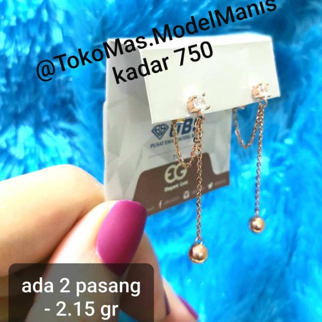 Anting panjang tusuk UBS emas rosegold putih emas kadar 750