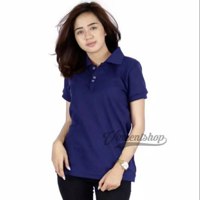 NAVY Kaos Polo Shirt Wanita LACOSTE , Kaos Polos Berkerah Cewek, Bahan Lacoste
