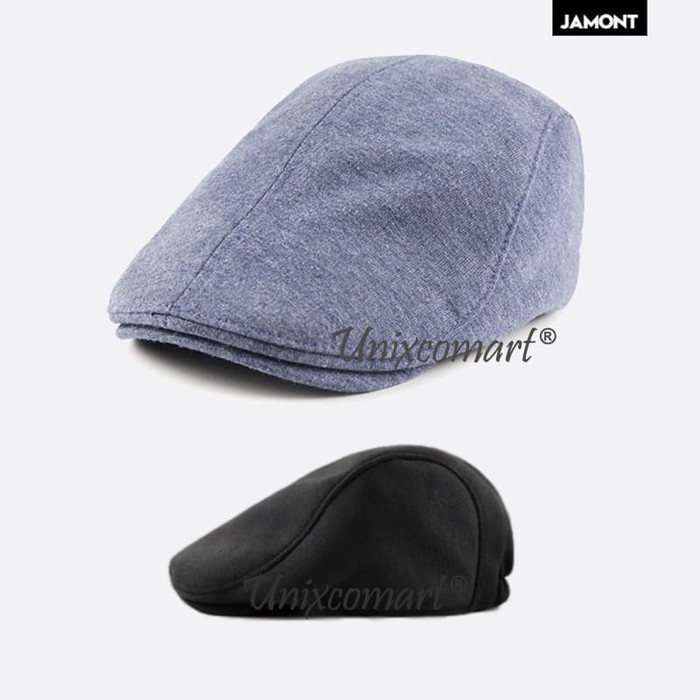 Jamont Plain Topi Newsboy Flat Cap Pet Hat Pelukis Patino Sutradara - Blue