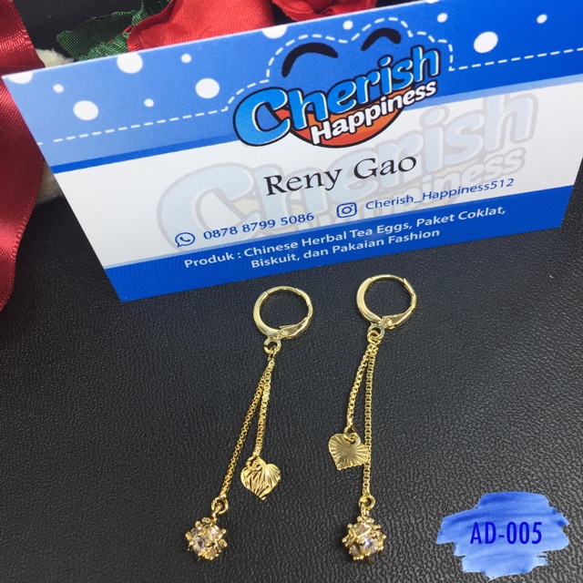 Anting Lapis Emas Bentuk Permata Putih ~ Perhiasan ~ Jewelry