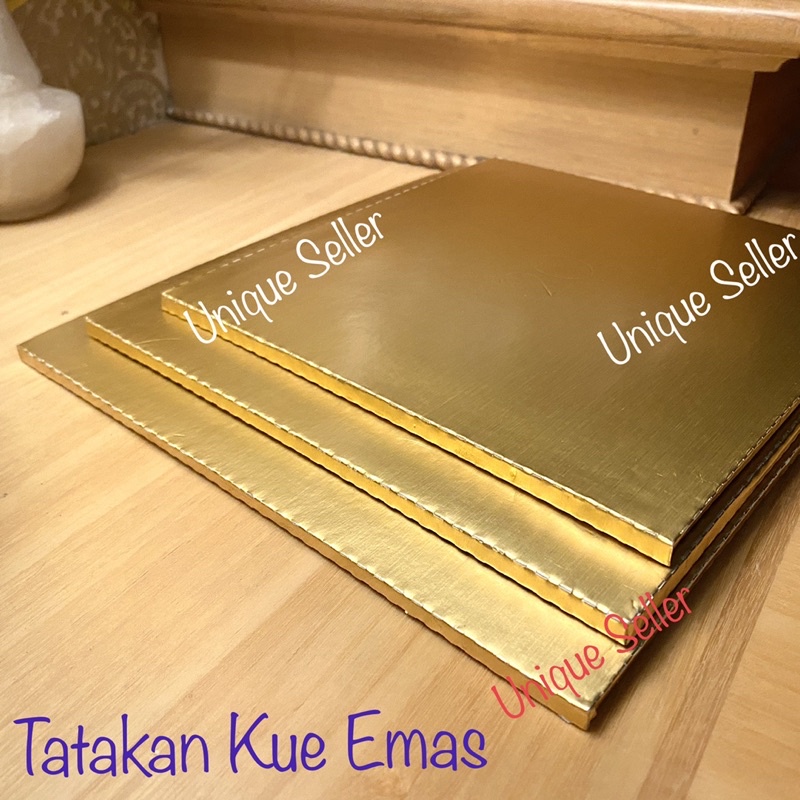 Alas Kue Tart Kotak Emas Tebal 6 mm / Alas Kue Tart Kotak Gold / Tatakan Kue Tart Kotak Emas / Tatakan Kue Tart Kotak Emas / Cake Board Gold / Cake Board Kotak Emas