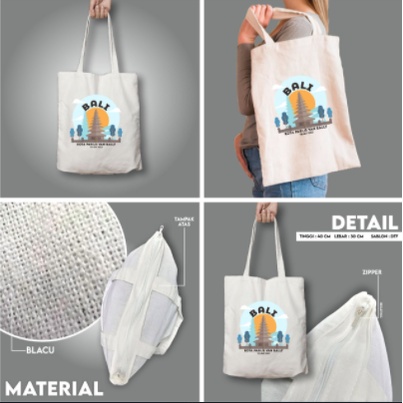 totebag resleting blacu premium bahan canvas