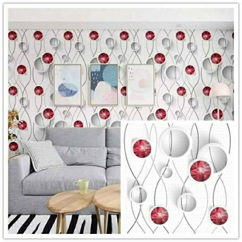 WALLPAPER STIKER MOTIF POLKADOT KRISTAL MERAH