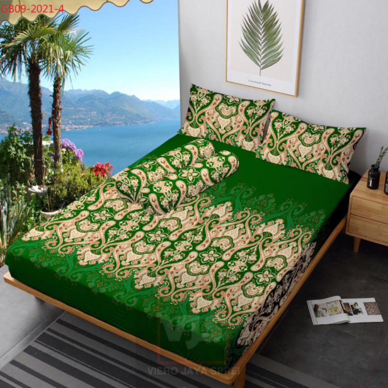 sprei katun motif batik hijau