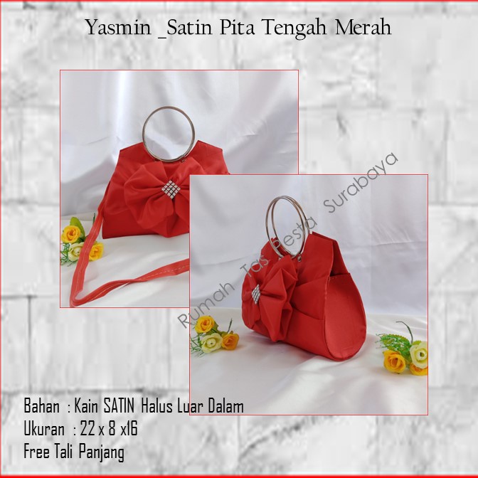 Tas Etnik,Tas Kekinian,Tas Satin,Yasmin _Satin Pita Tengah Merah