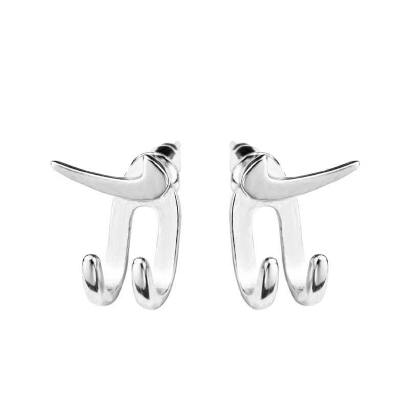 925 Sterling Silver Personality Hip Hop Pair Hook Paw Earrings Male Ins Niche Earrings