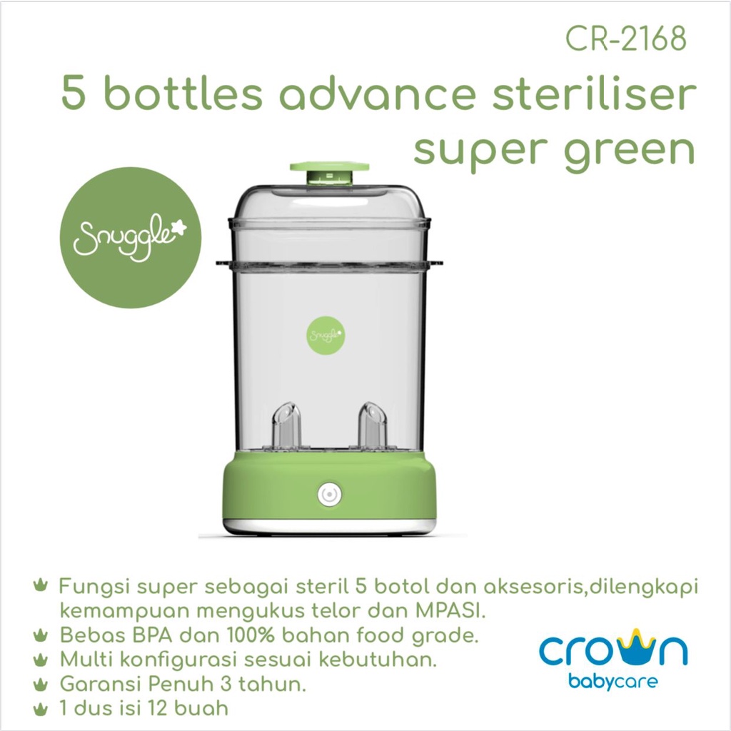 SNUGGLE BY CROWN CR2168 5 BOTTLES ADVANCE STERILISER PEMANAS SUSU ANAK BAYI STERILIZER BOTOL PENGHANGAT MAKANAN