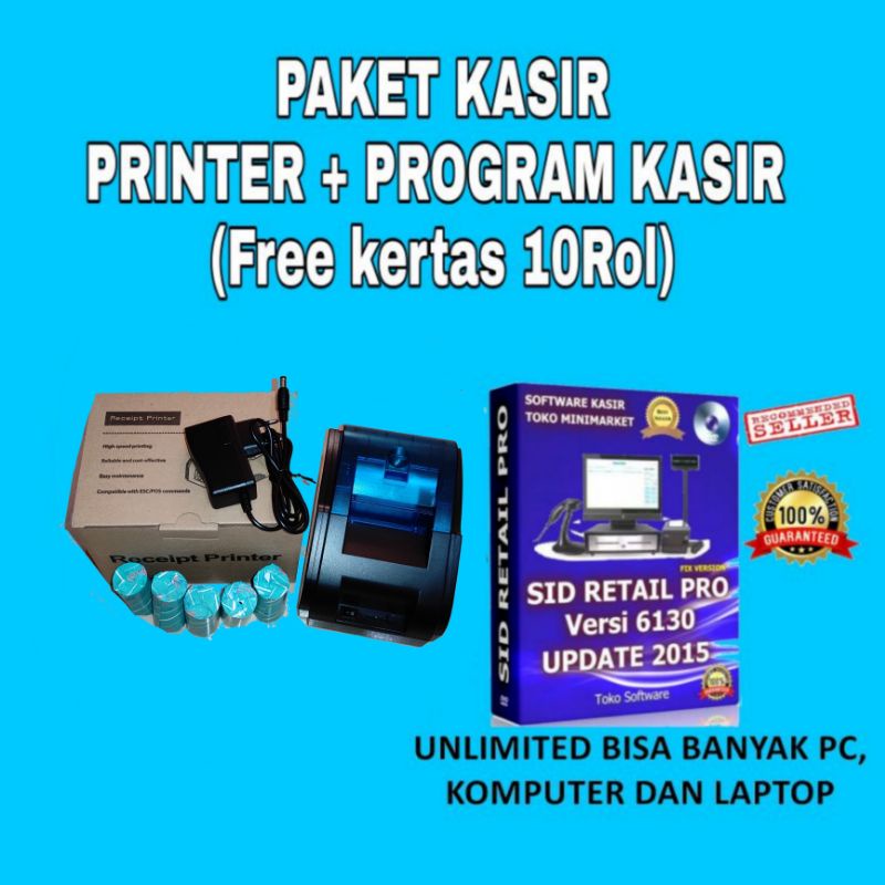 PAKET KASIR MURAH PRINTER DAN PROGRAM KASIR TOKO UNLIMITED PC