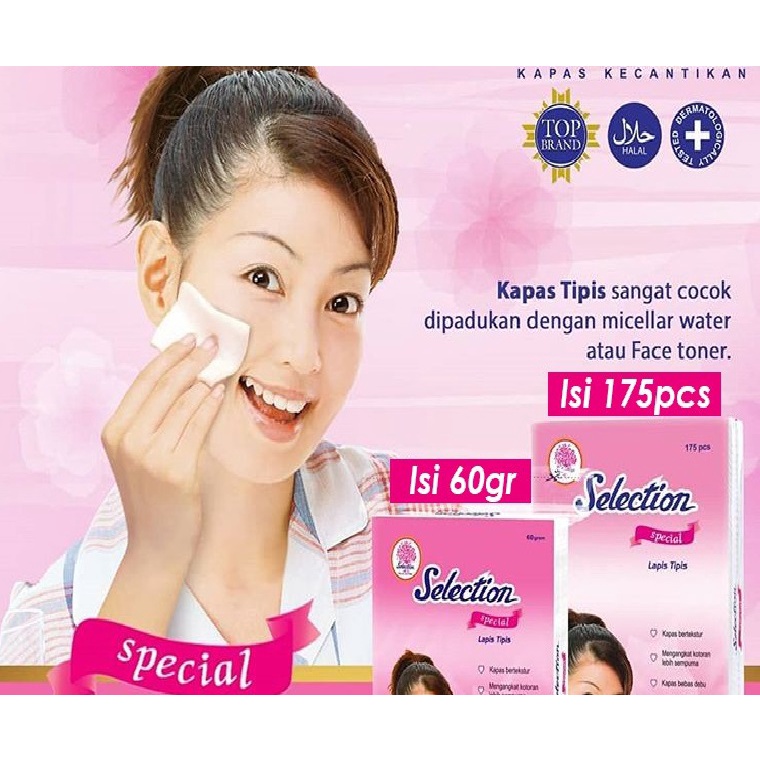 SELECTION Kapas Kecantikan Tebal, Tipis, Oval, Bulat | Cotton Bud | Korek Kuping make Up Remover Micellar Water Toner (KIM)