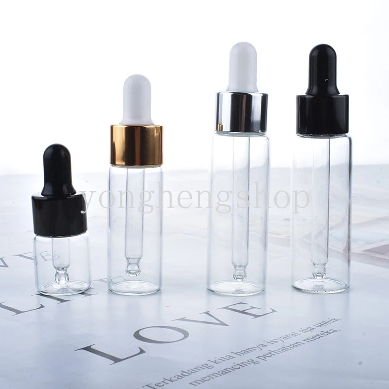 Botol Pipet Kaca Bening Isi Ulang Ukuran 5 / 10 / 15ml Untuk Minyak Esensial Serum Aromaterapi