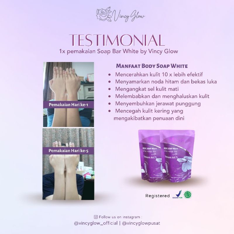 body soap bar by vincy glow sabun pemutih tubuh aman dan halal bisa buat anak anak sabun mandi viral