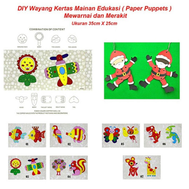 Mainan edukasi membuat wayang bentuk binatang animal hewan dinosaurus dino mewarna mewarnai painting