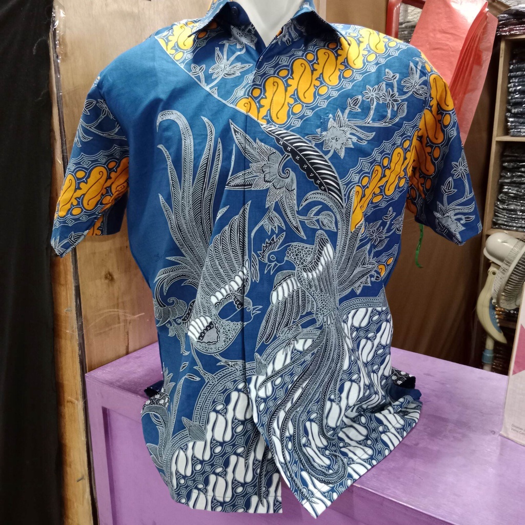 Kemeja batik pria lengan pendek warna biru terbaru / batik pria terbaru 2022 PRAMUDYA / hem batik pendek warna biru abu / baju batik kerja lengan pendek / kemeja batik pesta terbaru / batik pendek kondangan terbaru