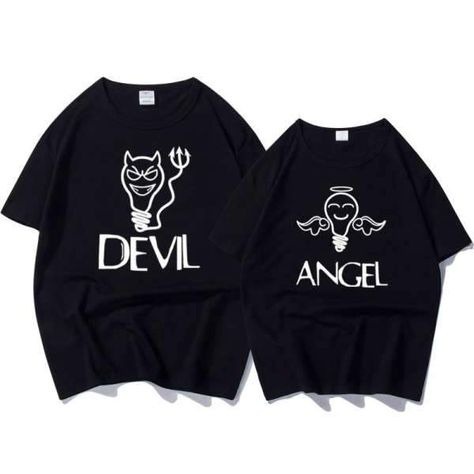 MYSTIQUE.ID-BAJU KAOS COUPLE DEVIL AND ANGEL T-SHIRT LUCU DAN AESTHETIC