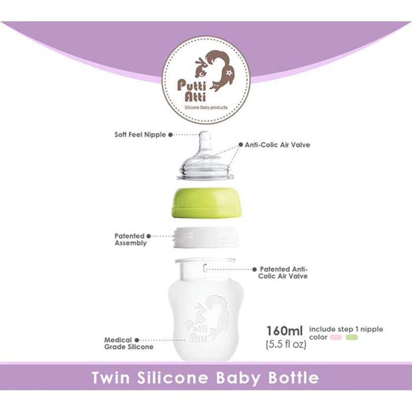 PUTTI ATTI SILICONE HANDLE BABY BOTTLE 160ML - PINK / BOTOL SUSU