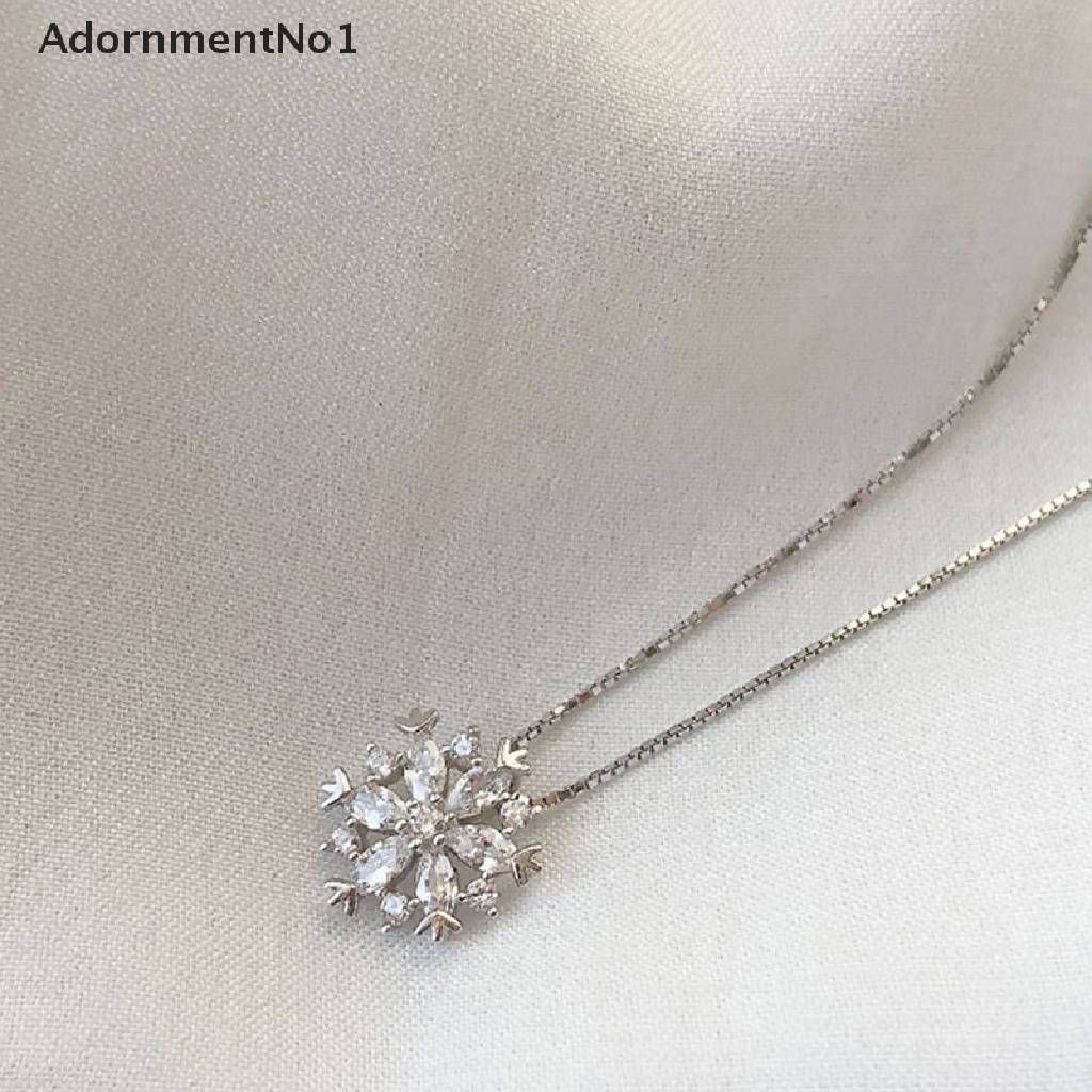 (AdornmentNo1) Kalung Rantai Rose Gold / Silver Liontin Snowflake Hias Cubic Zircon Untuk Wanita S-N605