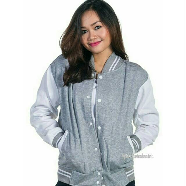 SWEATER_ID Jaket Baseball Abumuda-Putih Polos Unisex