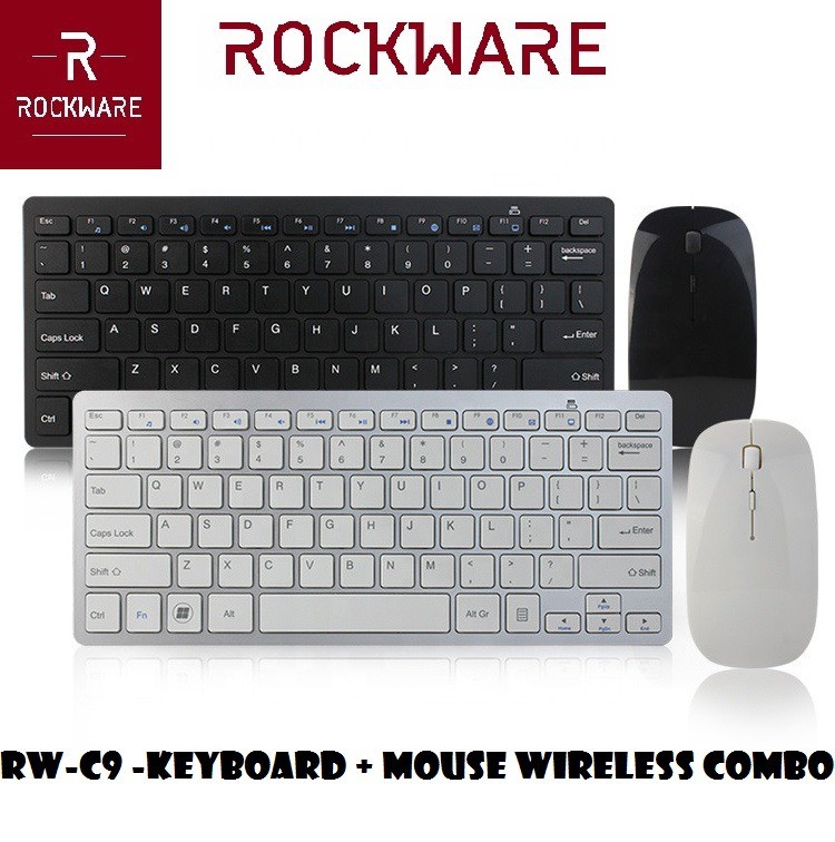 ROCKWARE RW-C9 - Keyboard Mouse Wireless Combo - Thin Slim Design - Keyboard Moise Combo Stylish