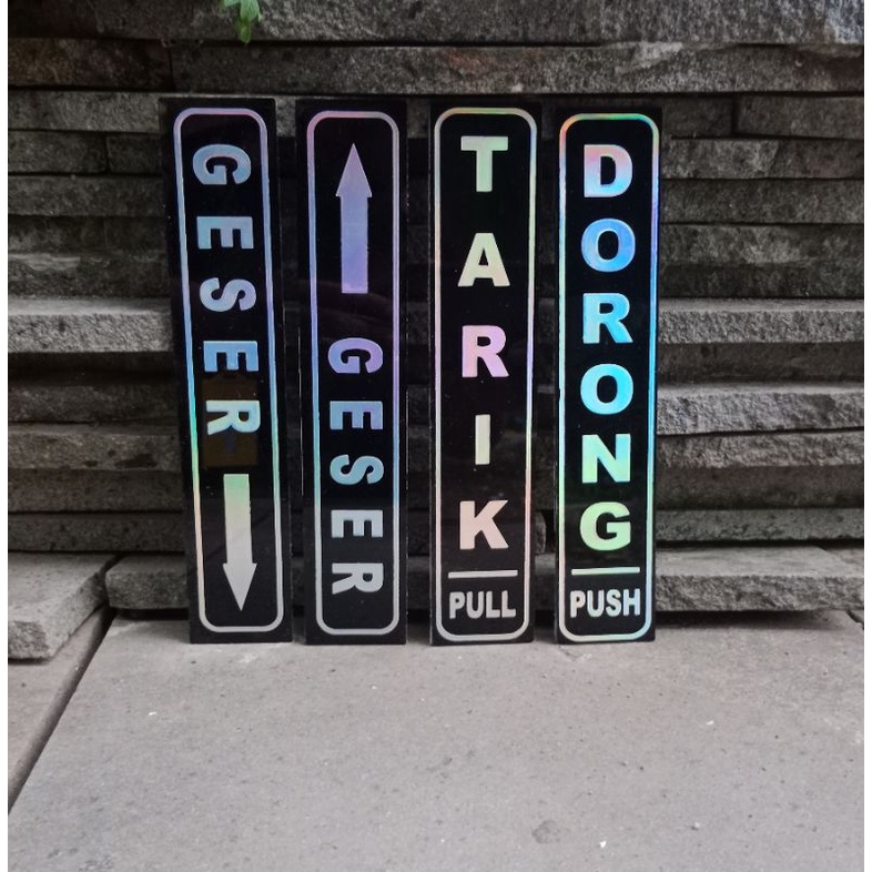 

tarik dorong geser kanan geser kiri akrilik hologram 20x4 cm, pintu