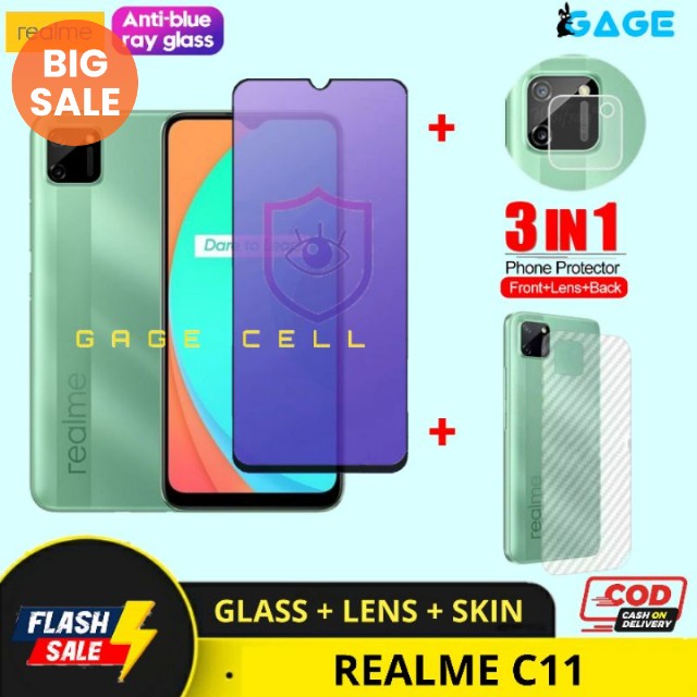 3in1 Tempered Glass Anti Blue Light Full Realme C11 2021 Tg Anti Gores Radiasi Full Layar