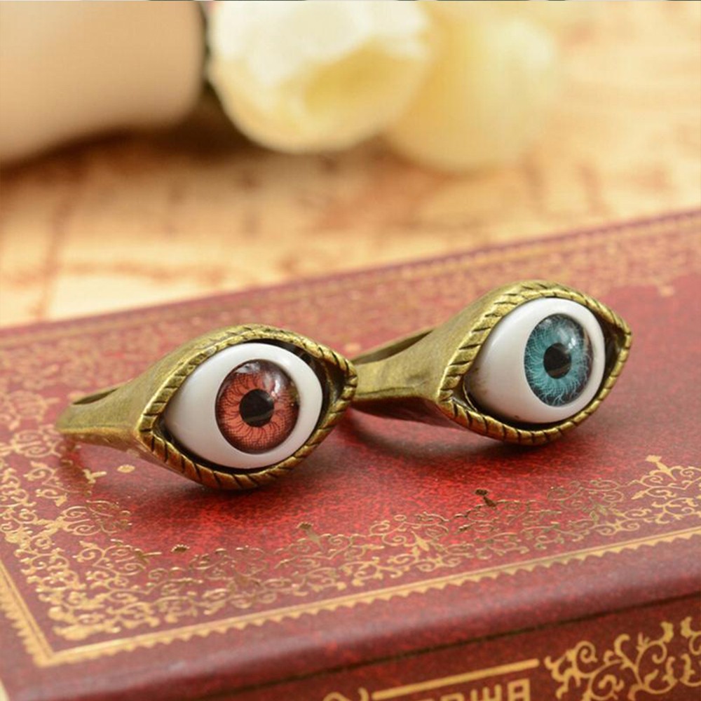 Mxbeauty Cincin Bentuk Mata Warna Biru / Coklat Model Vintage / Gothic Untuk Unisex