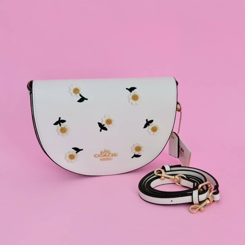 Tas Selempang Bundar Wanita CH Half Moon Daisy Slingbag Putih White Casual Daily Ootd Hangout Formal