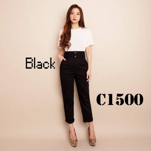 Highwaist celana katun twill stretch