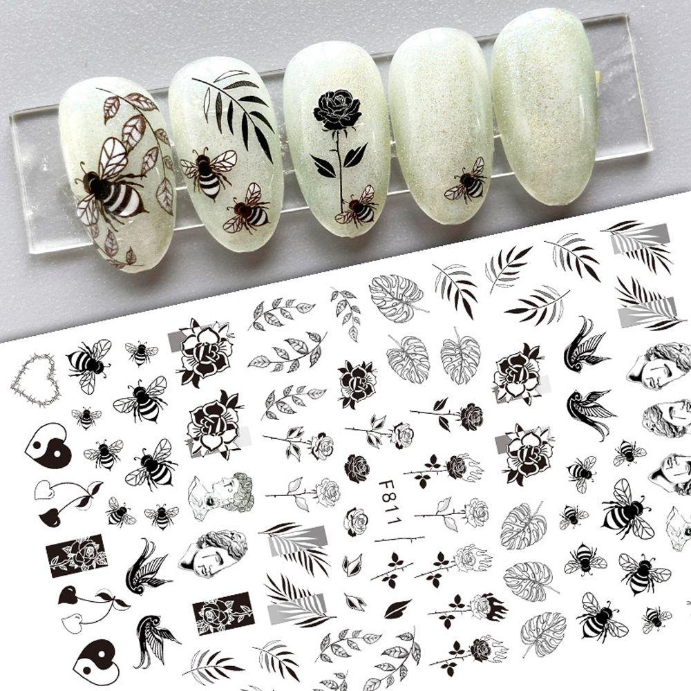 Mxbeauty Musim Semi Bunga Nail Art Stiker Warna-Warni Fashion Hitam Wanita Daun Hijau Abstrak Rose Floral DIY Manicure Accesorios