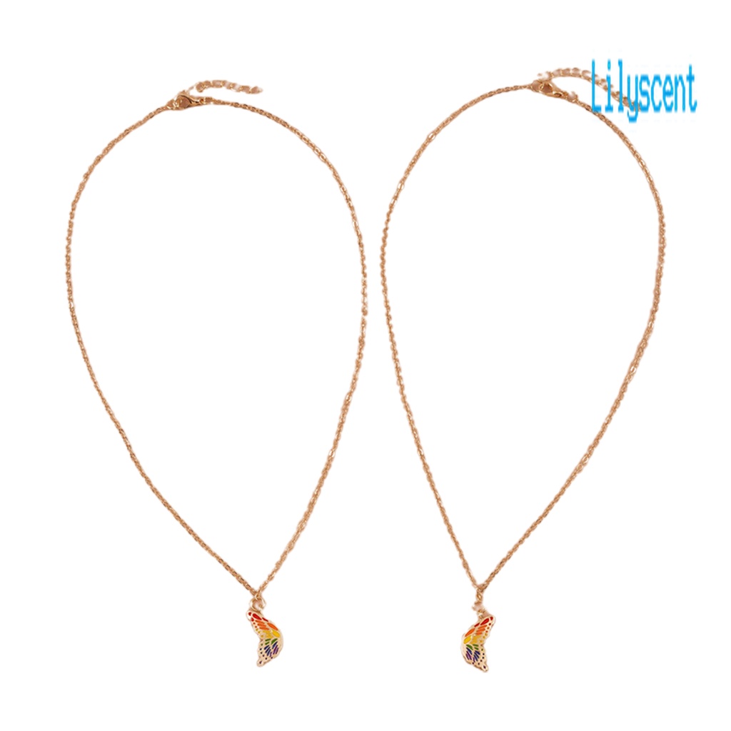 2pcs / Set Kalung Bentuk Kupu-Kupu Warna-Warni Bahan Stainless Steel Tahan Lama Dapat Disesuaikan Untuk Pria