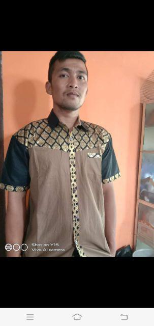 Risna Batik Hrb026 Kombinasi Batik Polos Warna M L Xl Pendek Batik Prada Pekalongan Masa Kini Keren