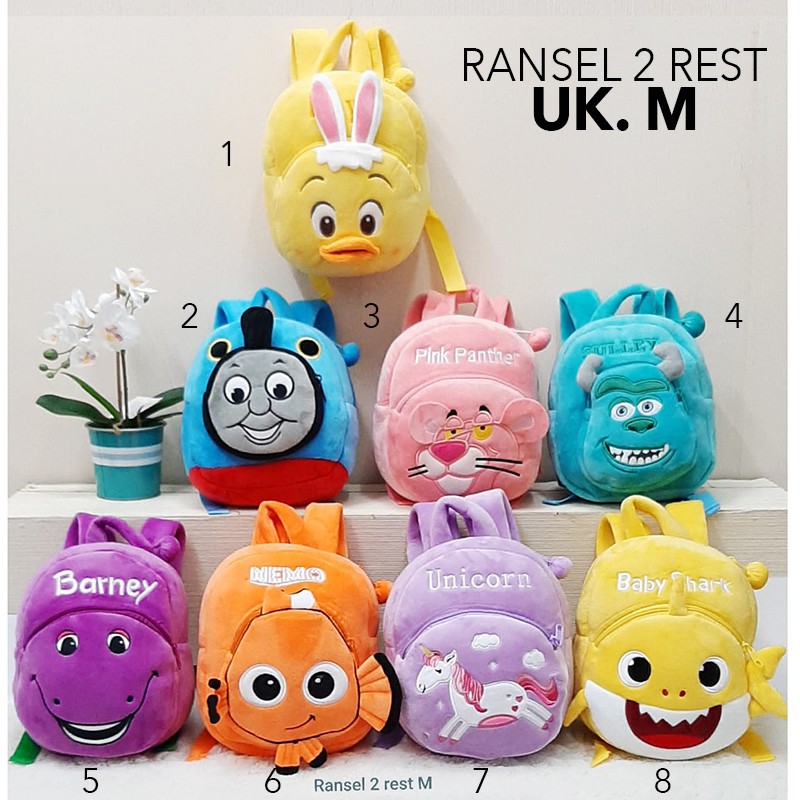 Tas ransel boneka kids baby shark hiu pink panther sulivan monster inc donal duck thomas nemo barney