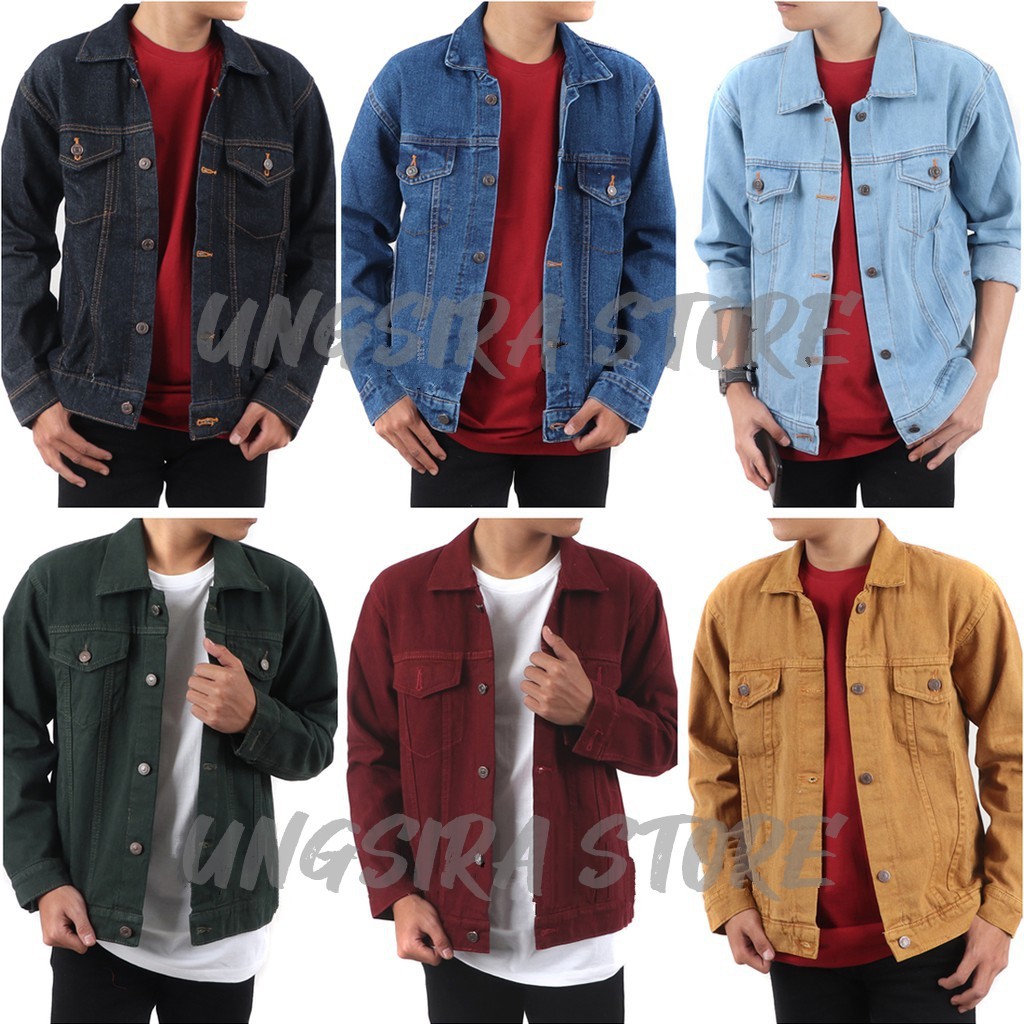 [BISA COD] Jaket Jeans Pria Hitam Biru Muda Birut Tua Maroon Hijau Army Jaket Jeans Cowok Jeans Pria