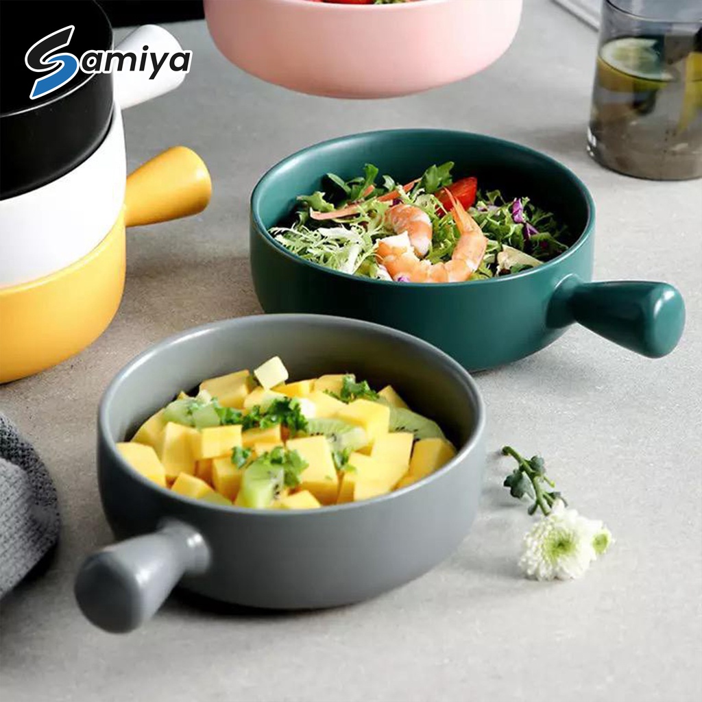 mangkok keramik korea / ceramic bowl salad with handle nordic style / mangkok piring saji makanan