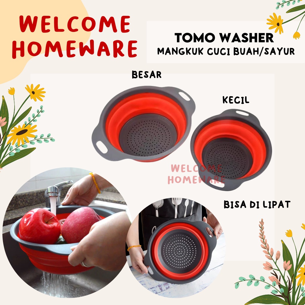 Tomo Washer Mangkuk Cuci Buah Sayuran Lipat Saringan Baskom Wadah