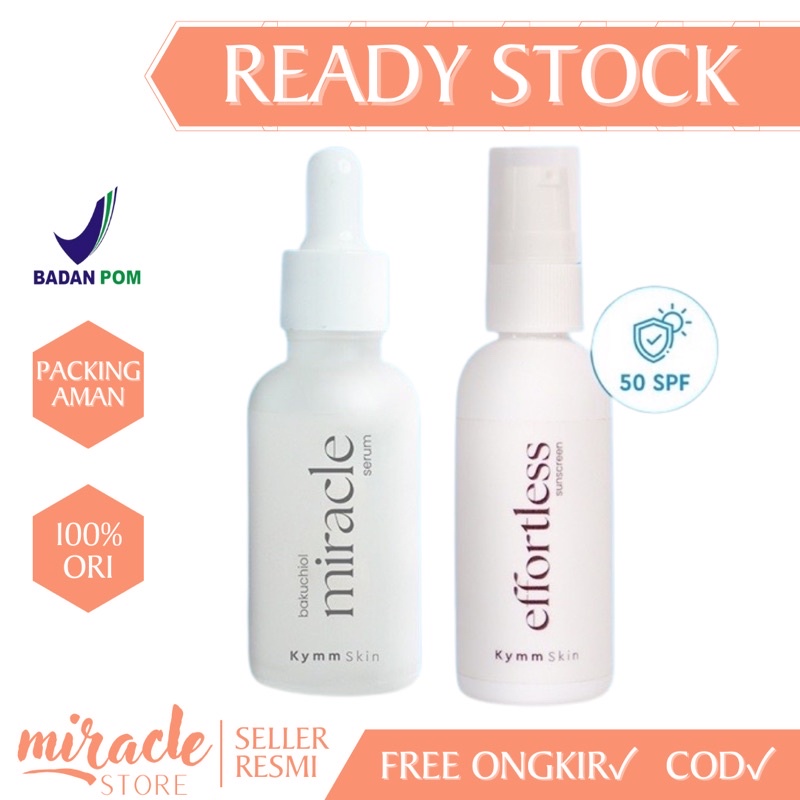 PAKET BUNDLING KYMMSKIN EFFORTLESS SUNSCREEN DAN MIRACLE BAKUCHIOL SERUM BY KYMMSKIN PAKET SKINCARE VIRAL