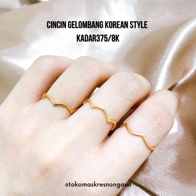 cincin emas gelombang korean style kadar375/8k emas asli