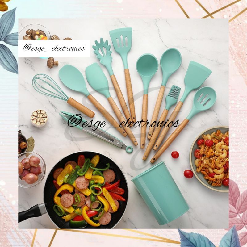 ESGE SET ALAT MASAK SUTIL SPATULA SILIKON 10 IN 1 SET TAHAN PANAS SET ALAT DAPUR MASAM TUMIS SODET SILIKON PERALATAN MASAK SILIKON BPA FREE SENDOK SET KITCHEN UTENSIL SET PERLENGKAPAN MASAK UNIK SPATULA SILICONE ALAT MASAK LENGKAP SENDOK MASAK BRUSH