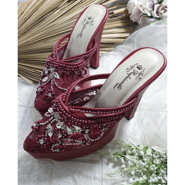 sepatu wedding melani merah Maroon tinggi 12cm