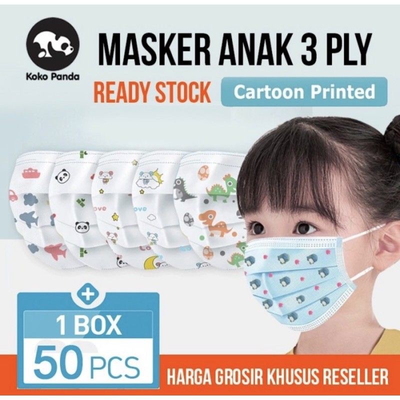 Masker duckbil anak 3ply isi 50 3ply Kids Child mask motif Earloop 1box isi 50 Pcs