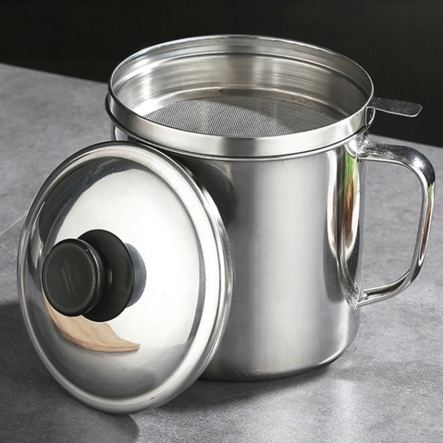 【GOGOMART】Oil Pot Stainless Steel / Saringan Minyak Jelantah Anti Tumpah 1300ml - BESAR (1.3L)