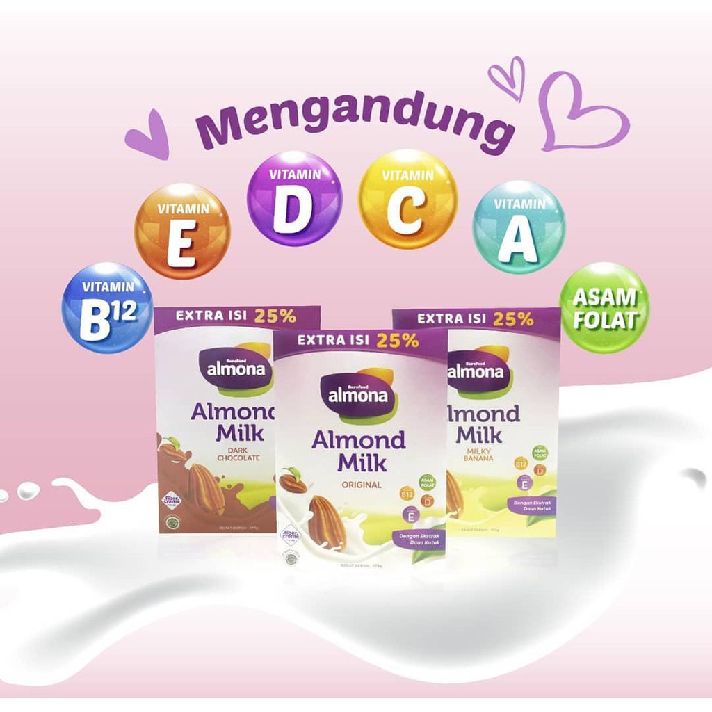 Almona Almond Milk 125gr / Susu Ibu Menyusui / ASI Booster / susu penambah asi / pelancar asi / daun katuk / susu ibu hamil / susu almond / rendah gula / tinggi serat / dairy free / cocok untuk alergi protein / almond asli / terlaris / baru