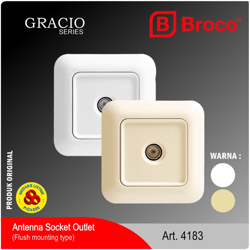 Broco Stop Kontak TV Gracio 4183 1 Gang Outlet Antenna TV