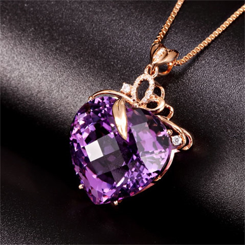 [Ready Stock]Luxury Heart-Shaped Amethyst Pendant 18K Gold Necklace Fashion