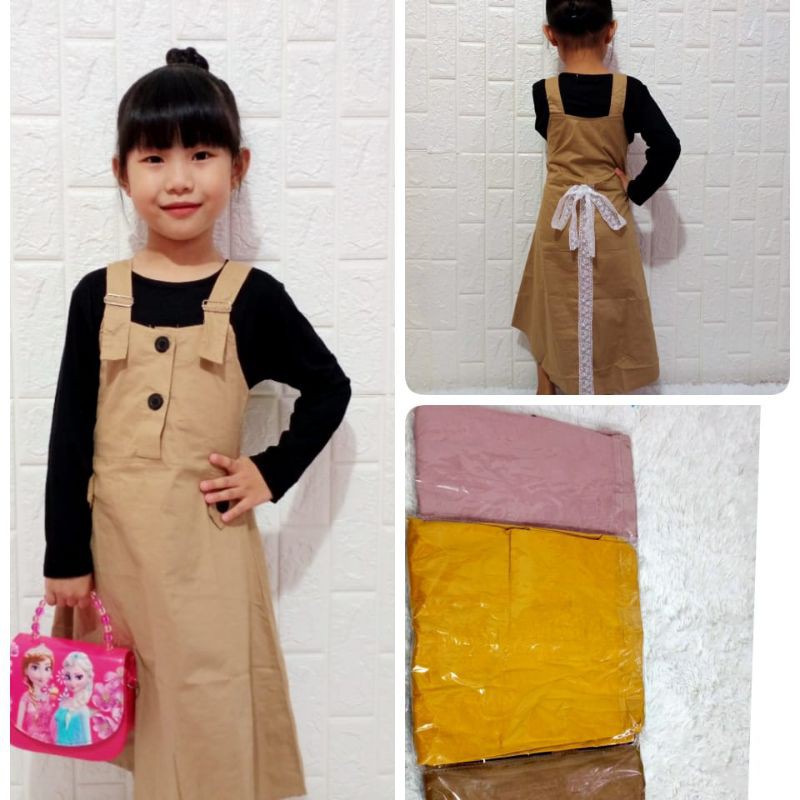 dress overall polos anak motif pita belakang+inner uk 2tahun-9tahun(seri 3pcs)